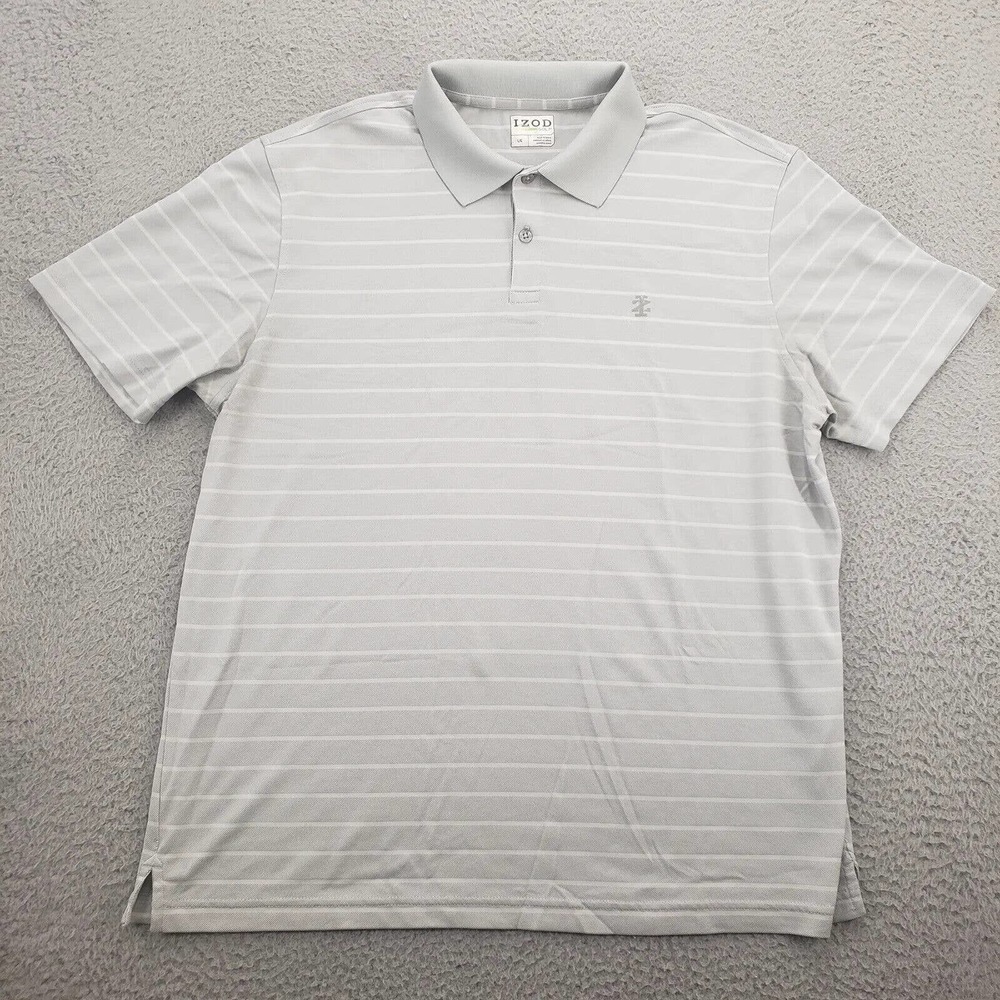 IZOD Golf Shirt Mens Large Gray Green Polo Outdoors Casual Logo Collared Striped
